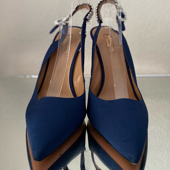 New ๐ Aquazzura Blue Portrait Of A Lady Embellished Slingback Pumps 40 - Picture 8 of 15